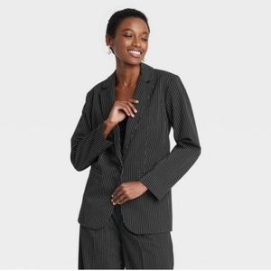A new day Women's Oversized Striped Blazer ~ Black/White